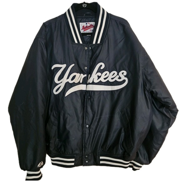 Vintage MLB New York Yankees Majestic Dugout Bomber Jacket World Series Patch XL